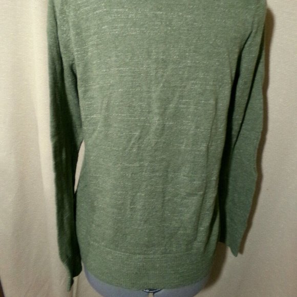 EDDIE BAUER Cardigan sweater S Olive Green Ruffled V-neck Tight-knit Long sleeve - Picture 8 of 9